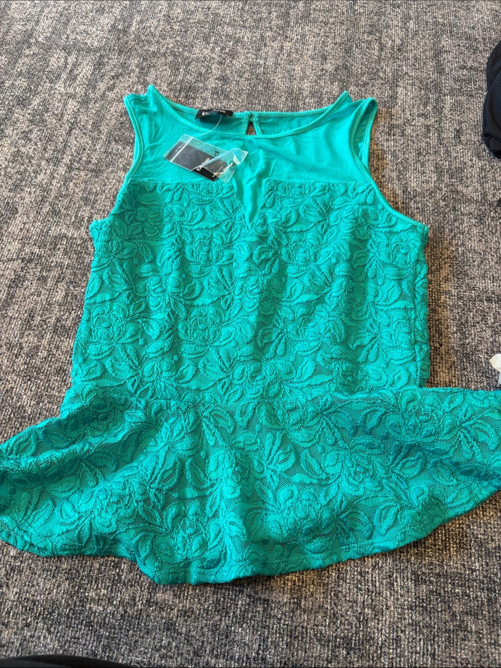 bebe Teal Lace Peplum Tank Top